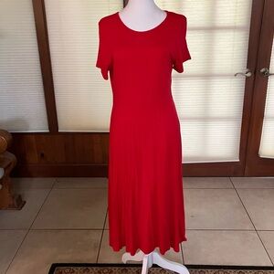 Red Short Sleeve Midi Dress - Classic Women's Dress